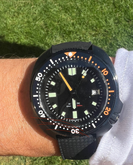 (Seiko) King Turtle Titanium Case Captain Style NO LOGO Black Dial Diver 47mm Automatic Watch