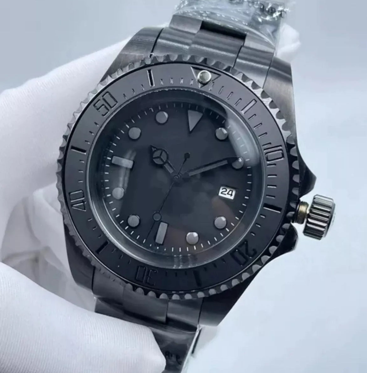 Luxury Sea Dweller 44mm Jacques Piccard Style All Black PVD Automatic Movement Watch