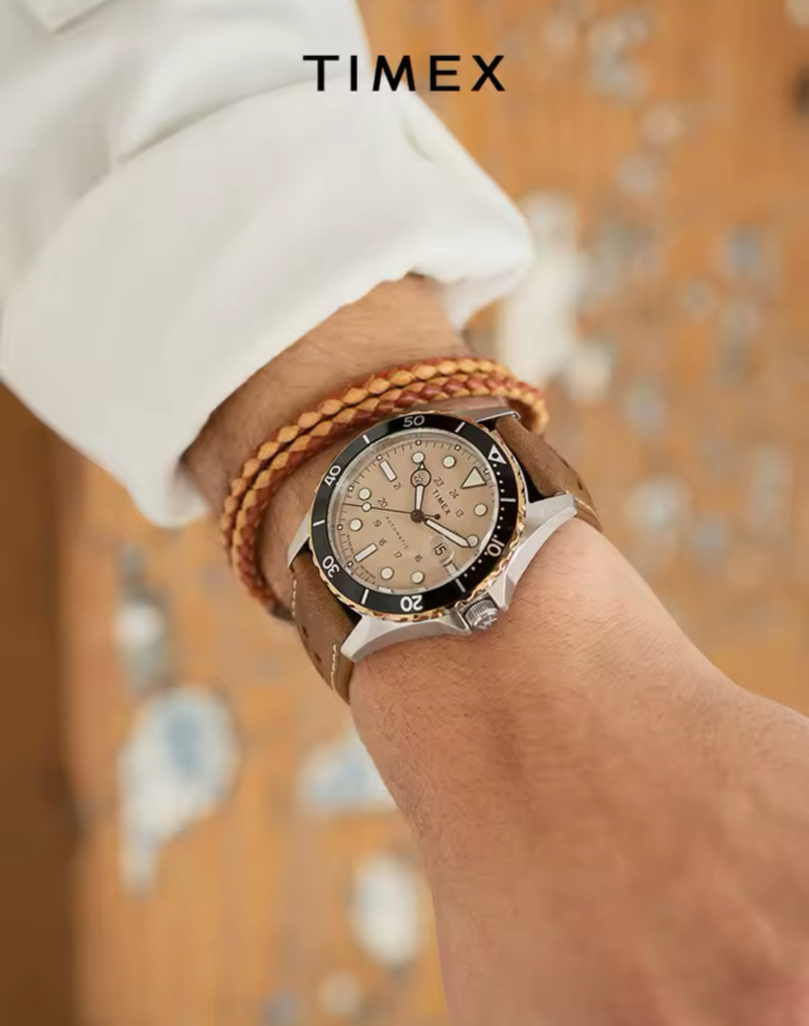 Timex Diver Tan/Brown dial Leather strap Automatic Movement 41mm Watch