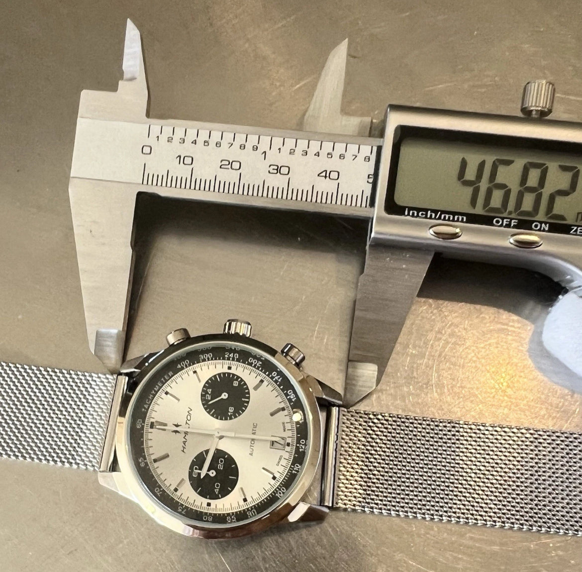 Hamilton Mod Chronograph White Dial Quartz Movement Mesh Milanese Bracelet