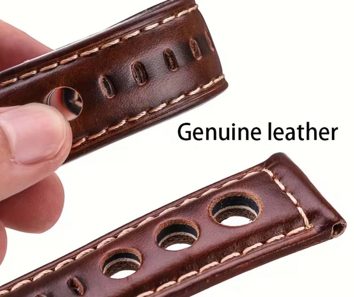 Black Retro Racing Leather Perforated Quick Release 20mm Strap