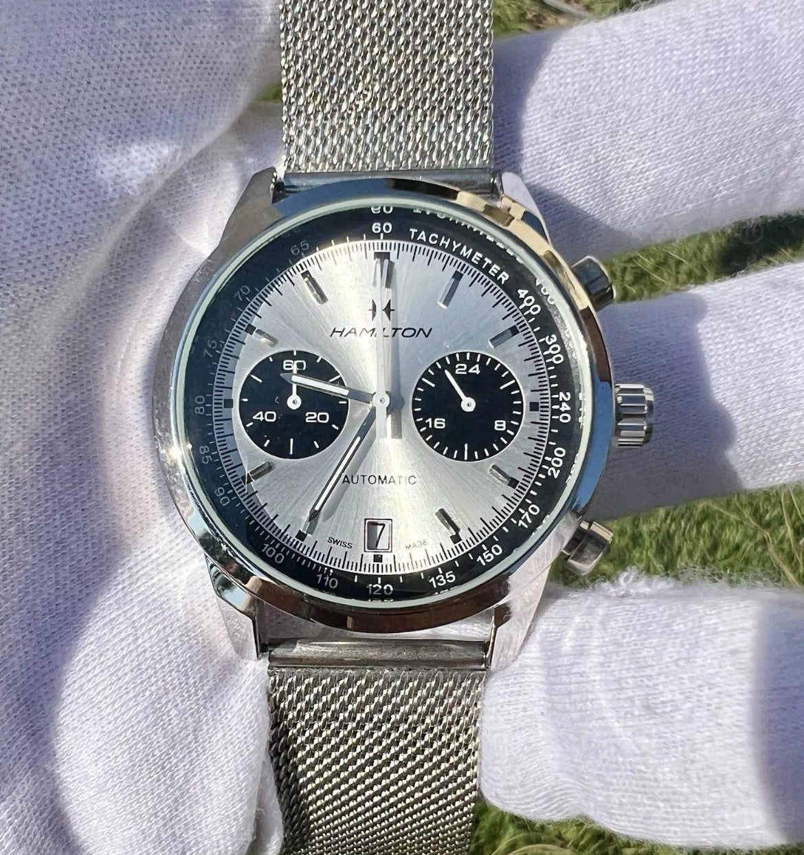 Hamilton Mod Chronograph White Dial Quartz Movement Mesh Milanese Bracelet