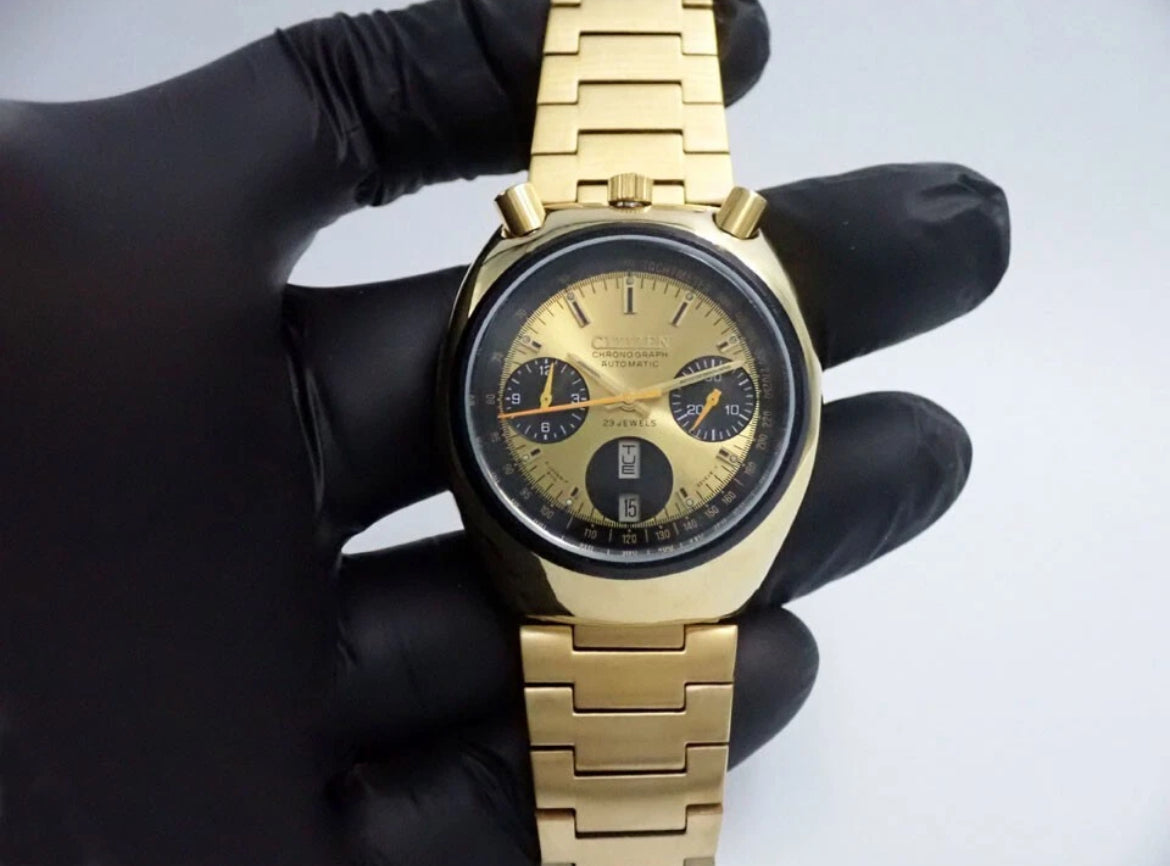 Citizen BULLHEAD 8110 Automatic Flyback Chronograph Mens Gold plated Watch