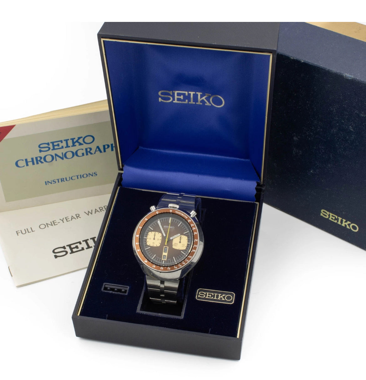 Vintage Seiko Bullhead Chronograph Day/Date Ref.6138-0049 44mm #W165030-1 Original box!