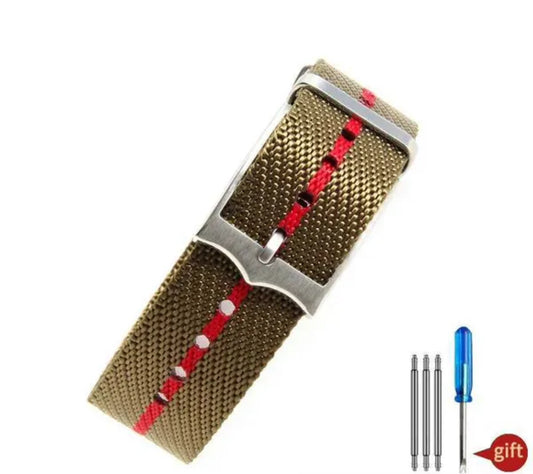 Tudor Black Bay NATO style Strap Olive x Red 20MM strap