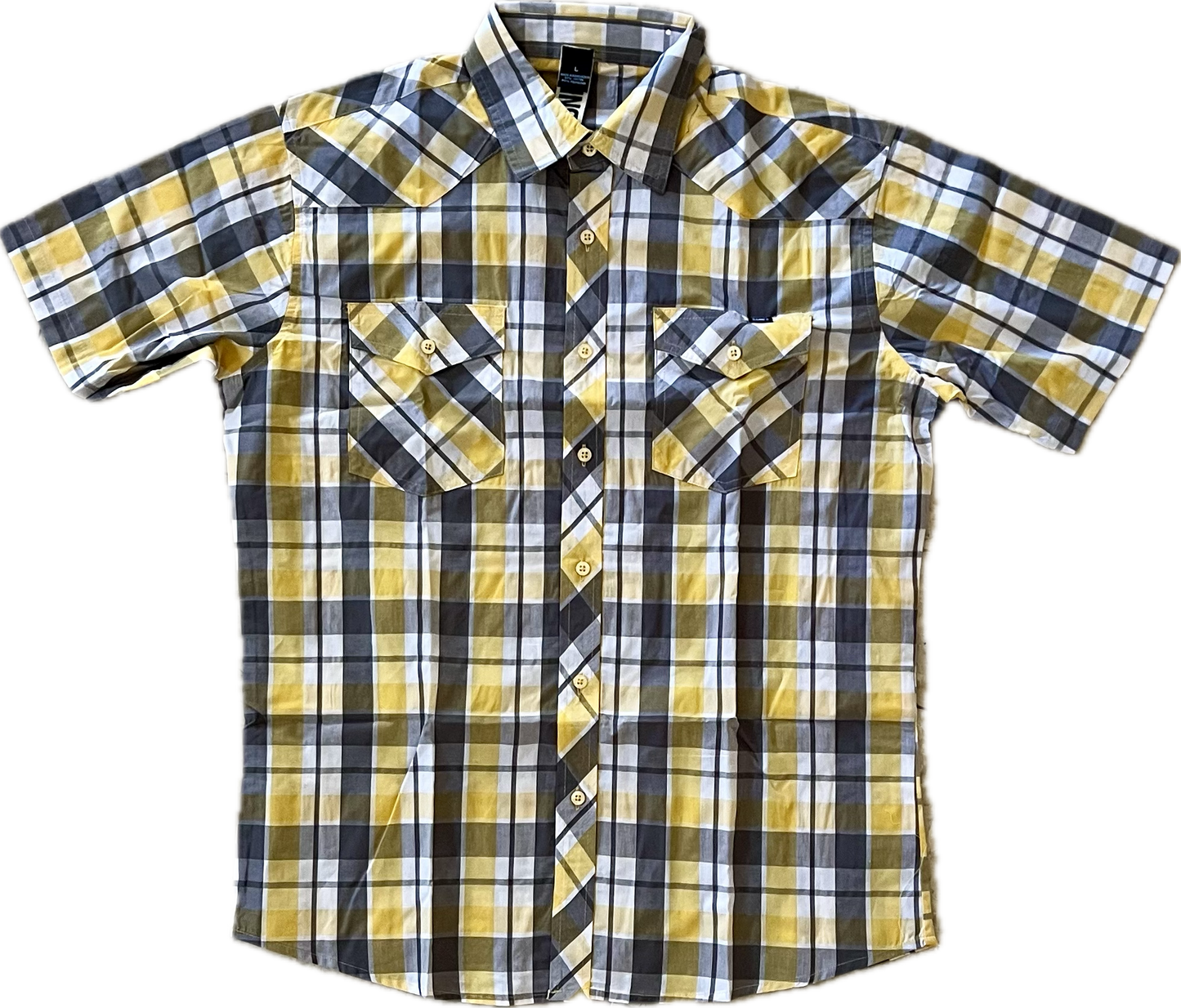 BANNED Mustard Plaid Short Sleeve Button Shirt