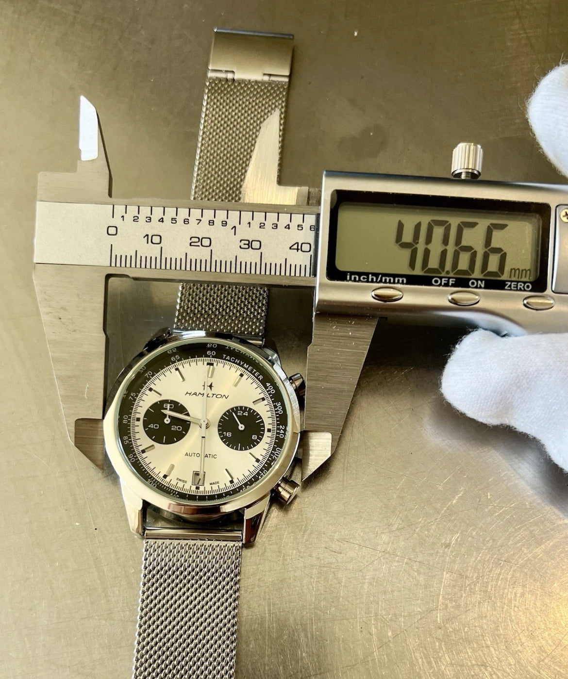 Hamilton Mod Chronograph White Dial Quartz Movement Mesh Milanese Bracelet