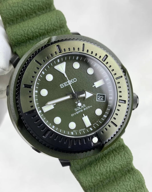 SEIKO PROSPEX Diving Solar SNE535P1 Green Khaki Silicone Strap 200M Waterproof Watch