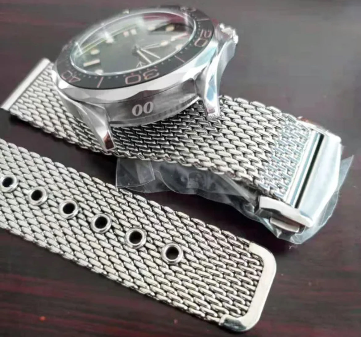 Stainless Steel Mesh 20MM Fits Omega Seamaster 300 and others  with Omega W/ Logo  Milanese Bracelet