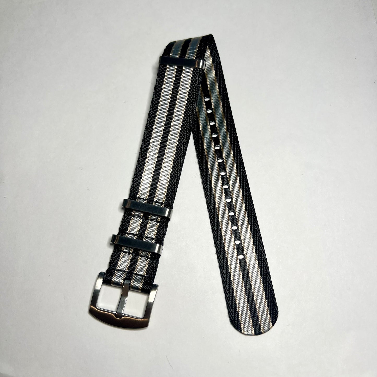 Black Gray Stripes 22mm Nylon NATO Strap