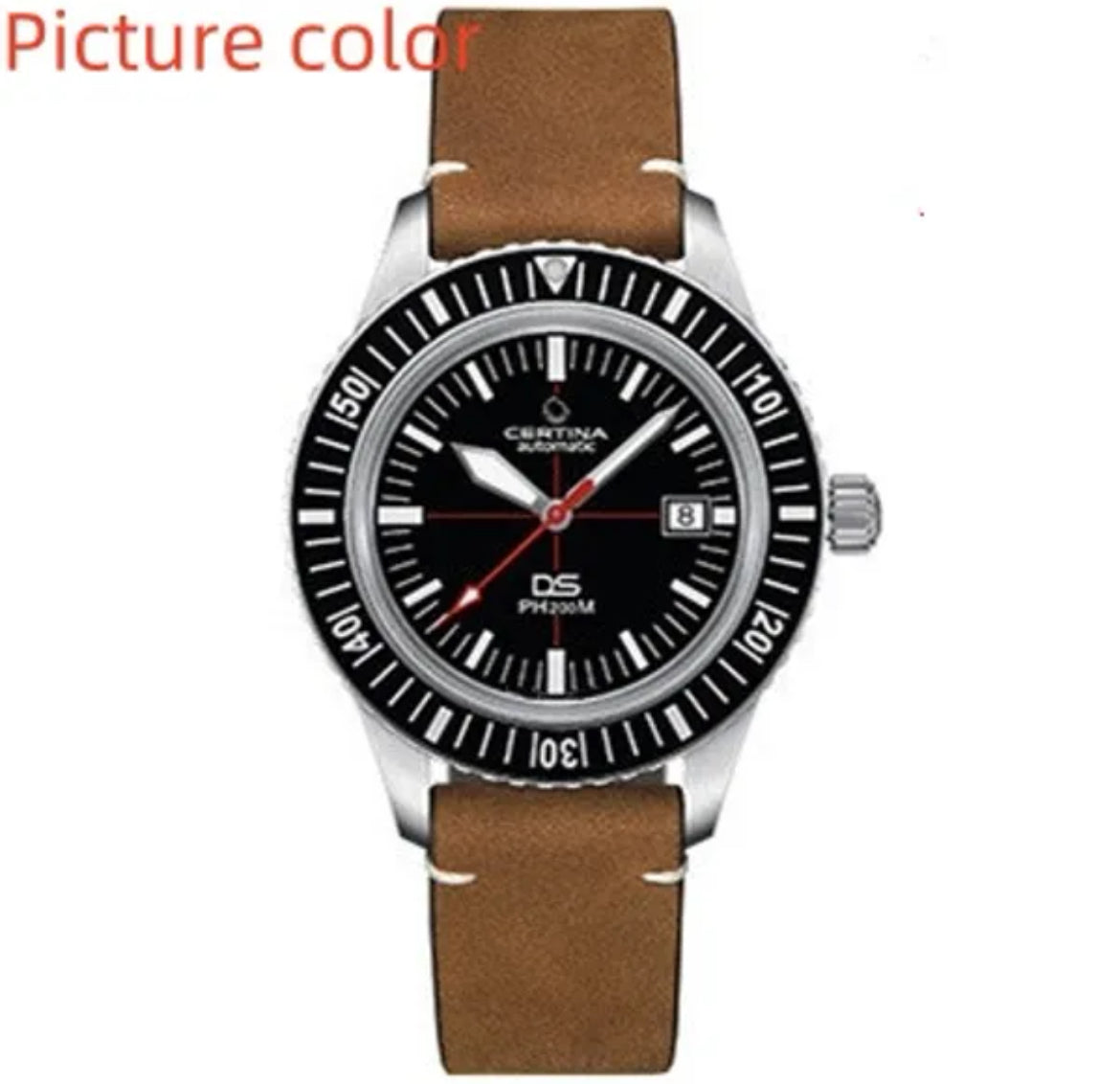 Luxury Cert. DS Mod Black Dial Quartz Movement Leather Strap