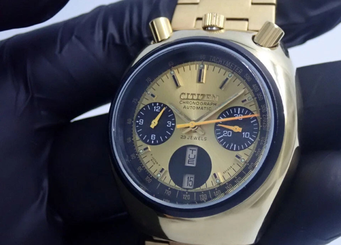 Citizen BULLHEAD 8110 Automatic Flyback Chronograph Mens Gold plated Watch