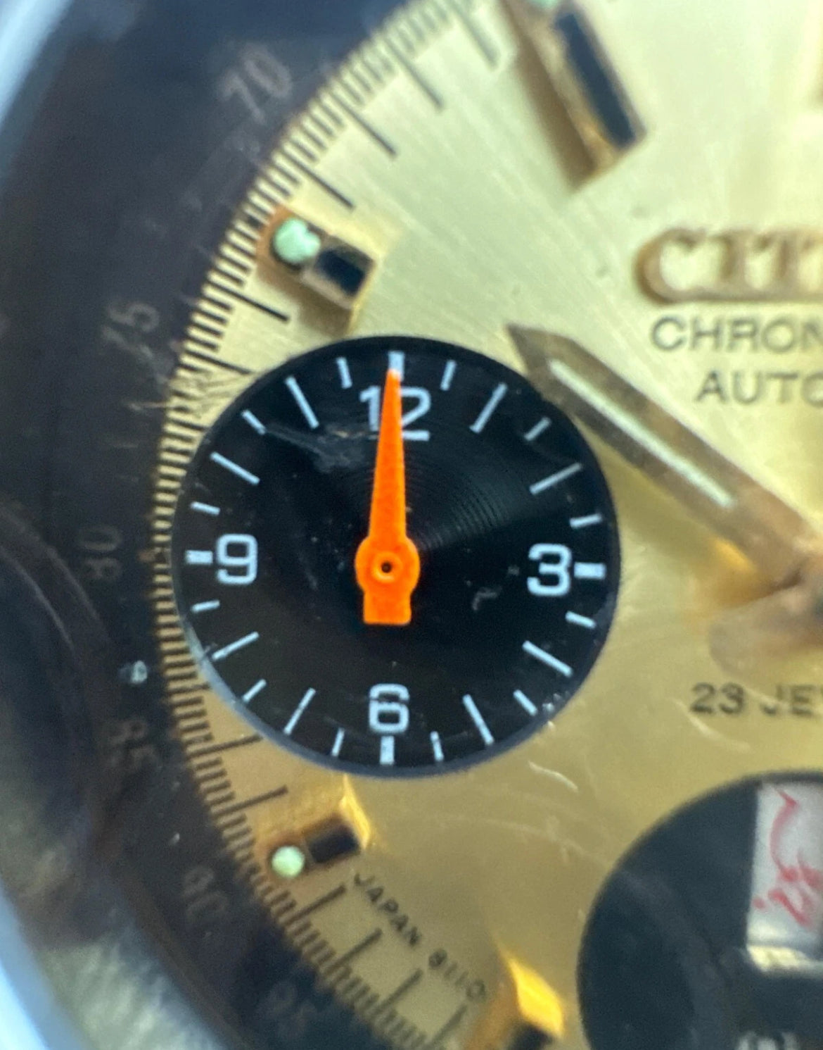Rare Vintage Citizen Bullhead 67-9020 Chronograph Brad Pitt Gold Cal.8110 Automatic Watch