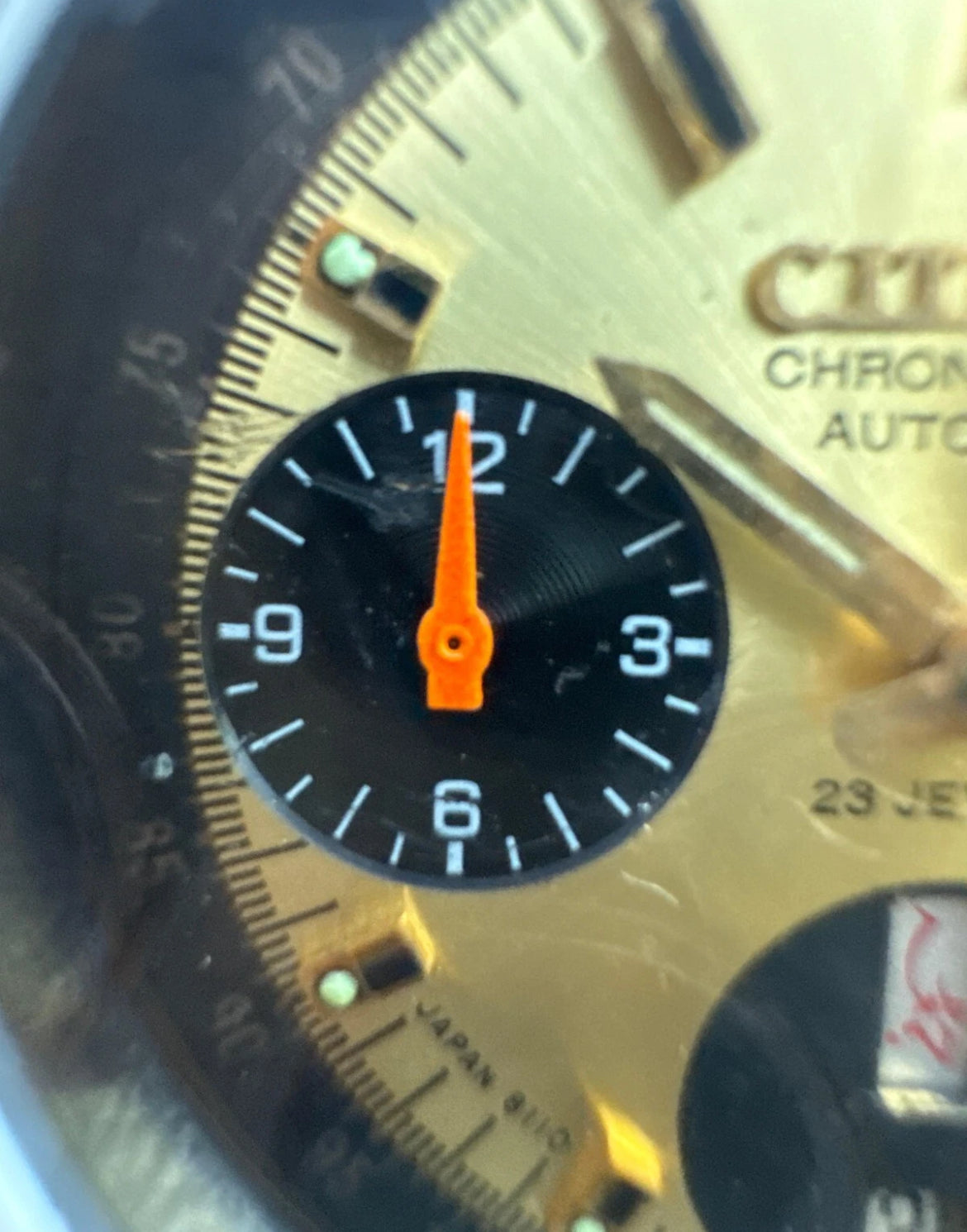 Rare Vintage Citizen Bullhead 67-9020 Chronograph Brad Pitt Gold Cal.8110 Automatic Watch