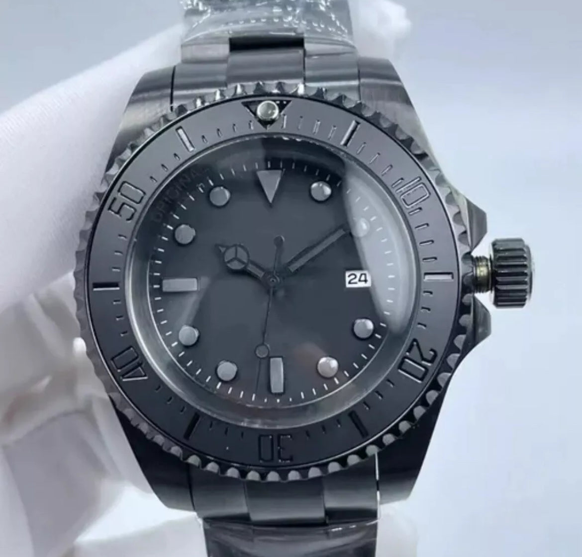 Luxury Sea Dweller 44mm Jacques Piccard Style All Black PVD Automatic Movement Watch