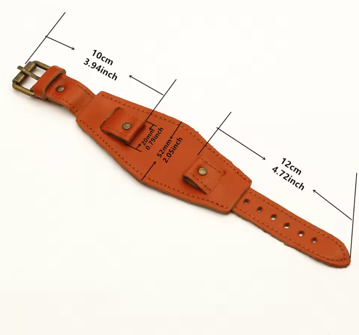 Bund Biker Watch Strap Camel color Genuine Italian buttero Leather