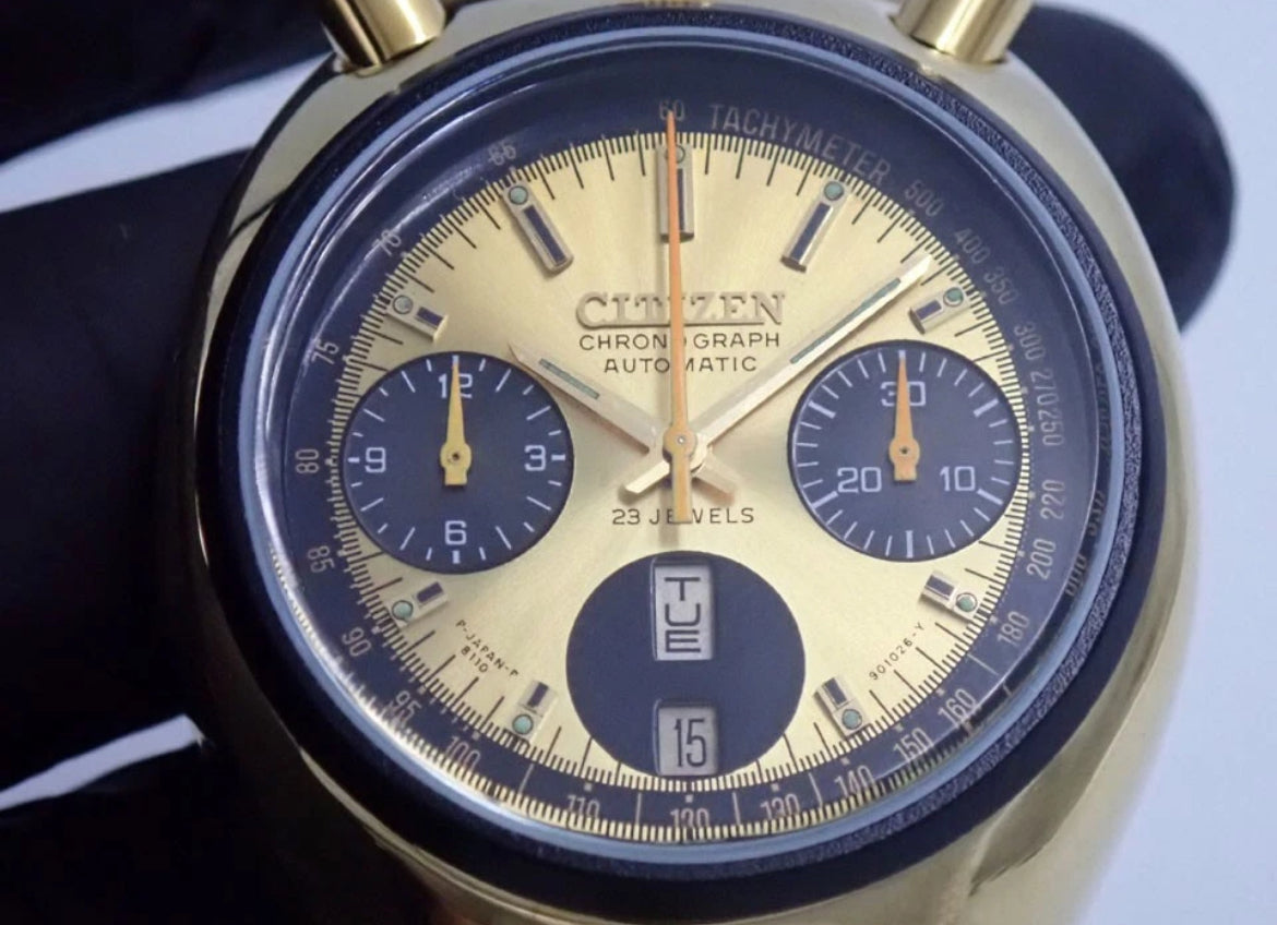 Citizen BULLHEAD 8110 Automatic Flyback Chronograph Mens Gold plated Watch