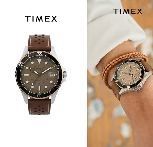 Timex Diver Tan/Brown dial Leather strap Automatic Movement 41mm Watch