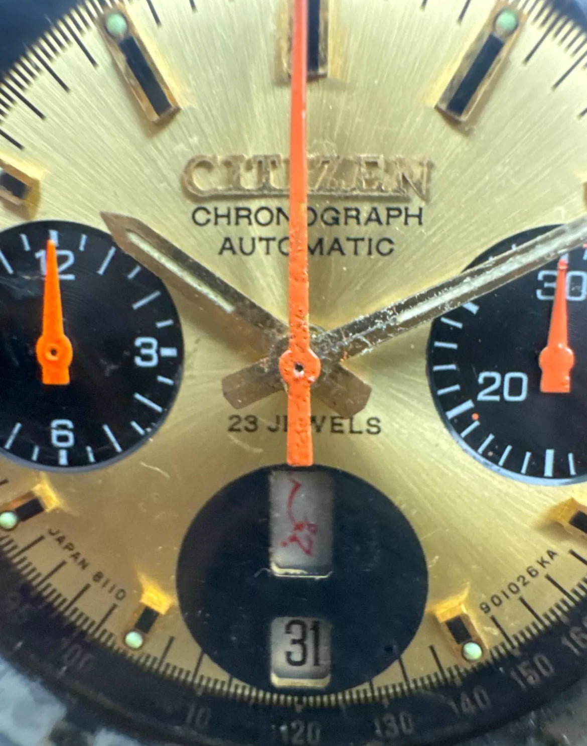 Rare Vintage Citizen Bullhead 67-9020 Chronograph Brad Pitt Gold Cal.8110 Automatic Watch