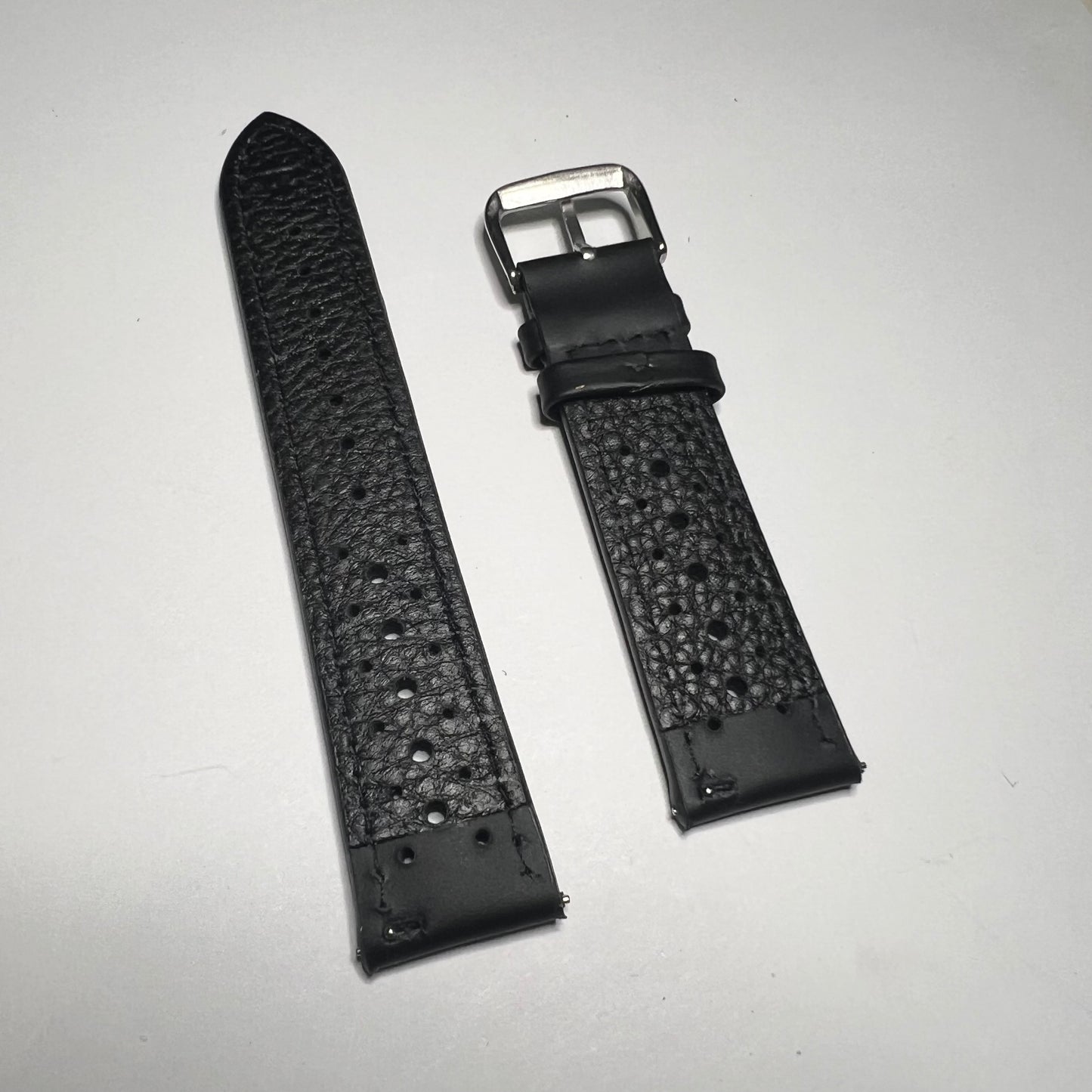 Black Leather Perforated Racing Quick Release 20mm Strap