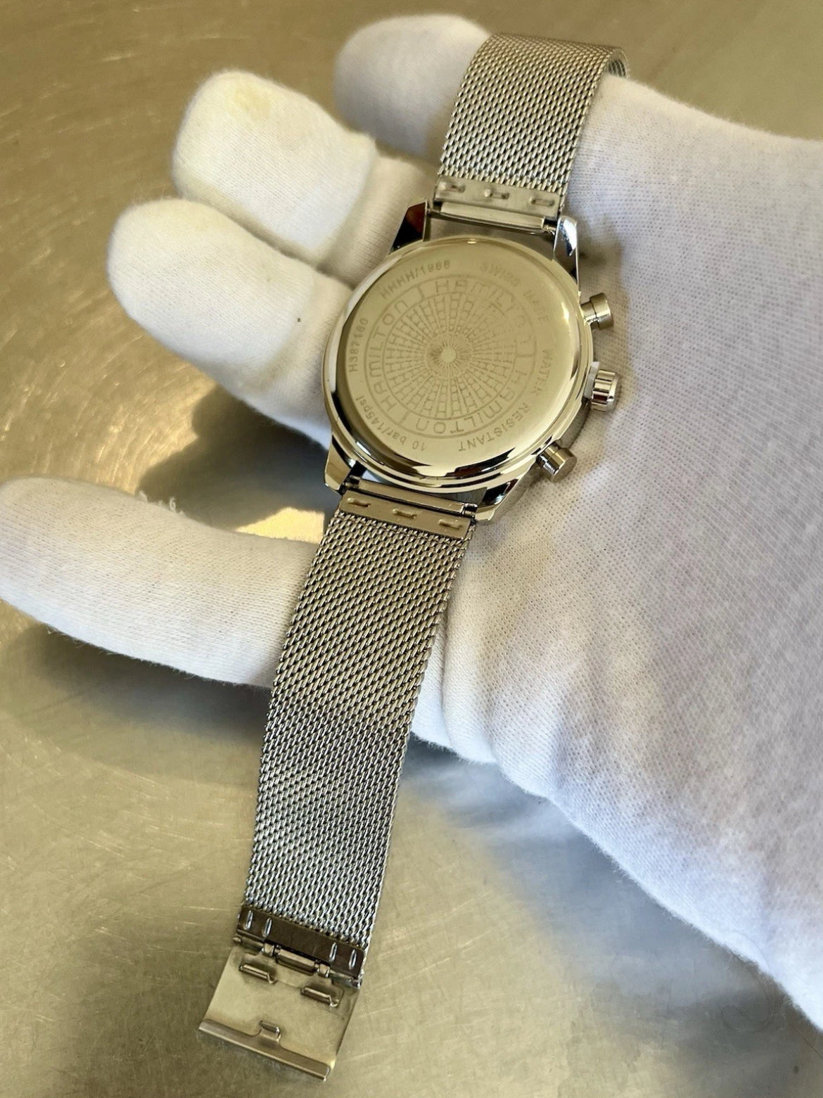 Hamilton Mod Chronograph White Dial Quartz Movement Mesh Milanese Bracelet