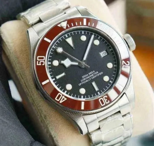Tudor Black Bay, Date Diving Red Bezel Stainless Steel Automatic Watch
