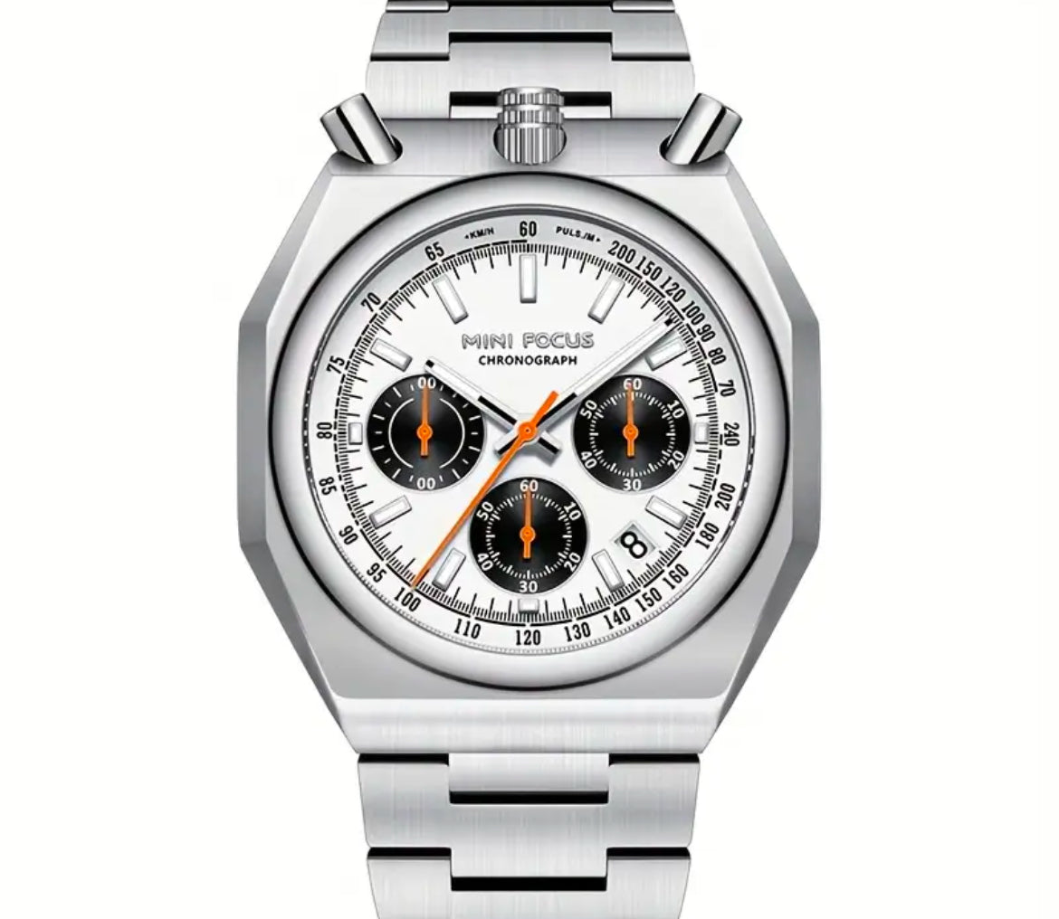 Focus Bullhead Chronograph White dial Stainless Steel Quartz Movement 46mm Watch