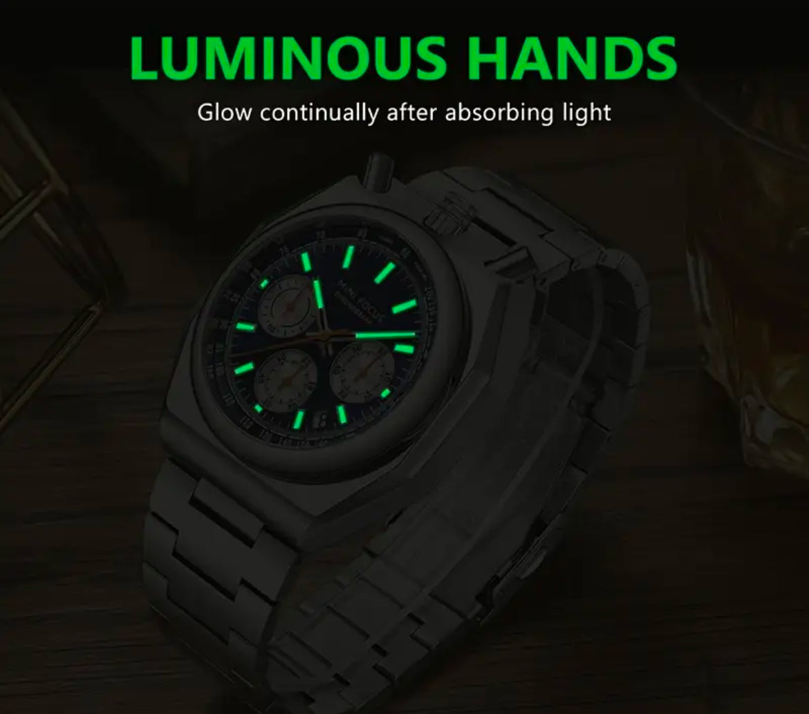 Focus Bullhead Chronograph Blue dial Stainless Steel Quartz Movement 46mm Watch