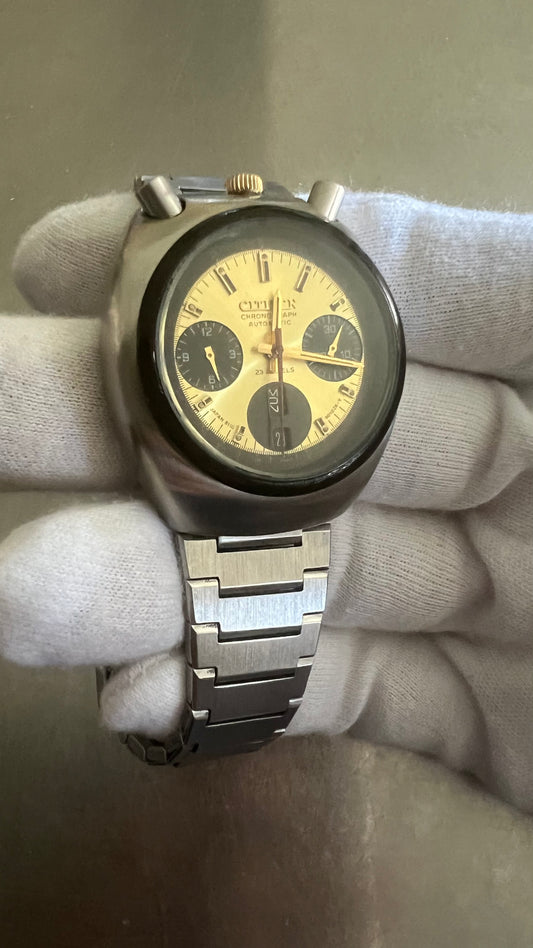 Citizen Tsuno Chrono bullhead "Once Upon A Time Hollywood" Silver / Gold dial Wristwatch + Free leather strap