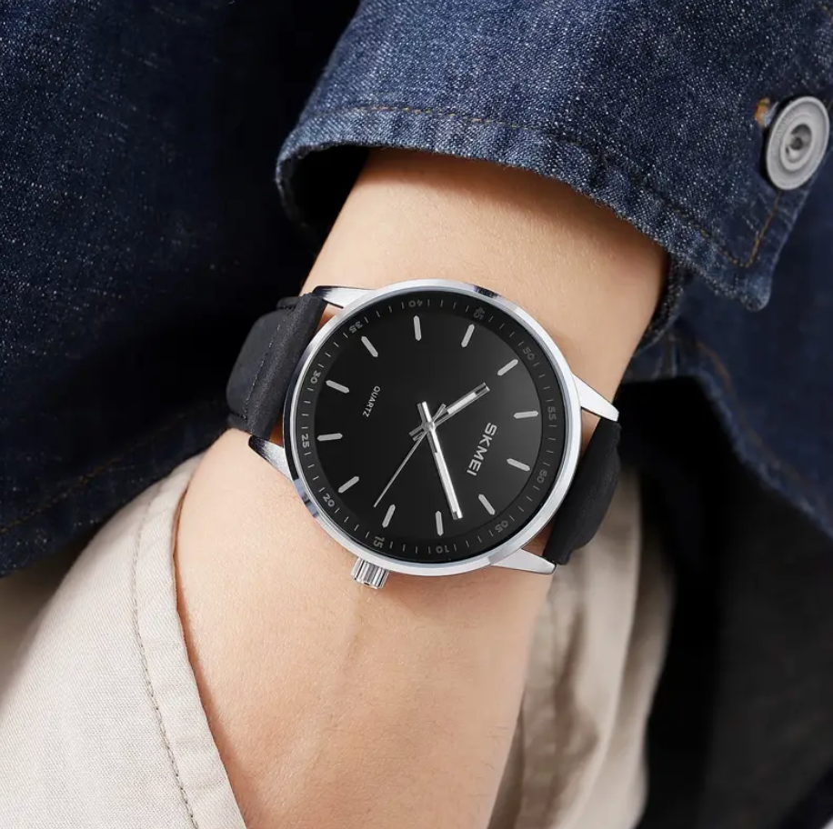 All Black/Brown Genuine Leather Strap Watch