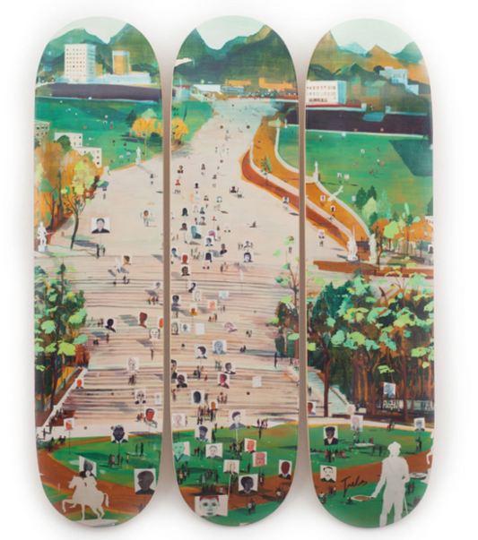 "Idol Hands" by Jules de Balincourt Skateboard Triptych Wall Art, Hand-Signed (3) set Skateboard Decks