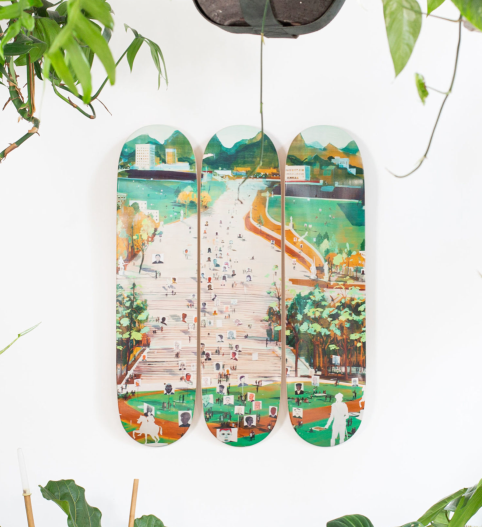 "Idol Hands" by Jules de Balincourt Triptych Wall Art, Hand-Signed Skateboard Decks SET (3)