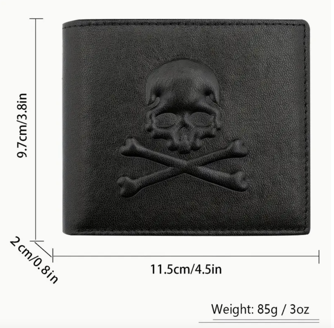 Black Skull Embossed Anti-Theft RFID Leather Wallet