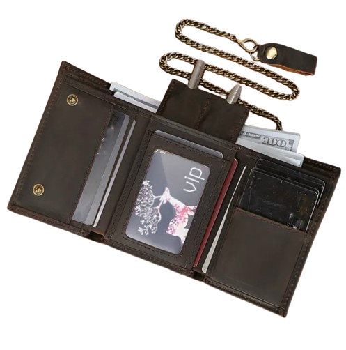 Brown Crazy Horse Leather Biker Wallet