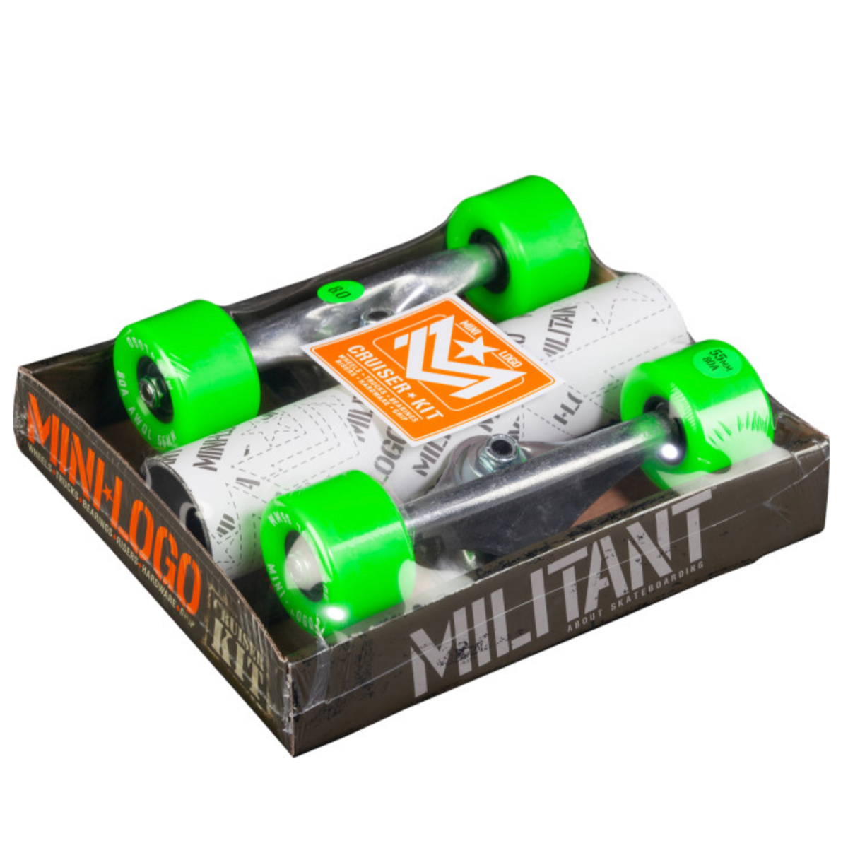 Mini Logo Cruiser Kit 55MM x 80A Green Kit: ML Trucks +ML Bearings + ML Hardware, and ML Grip Tape