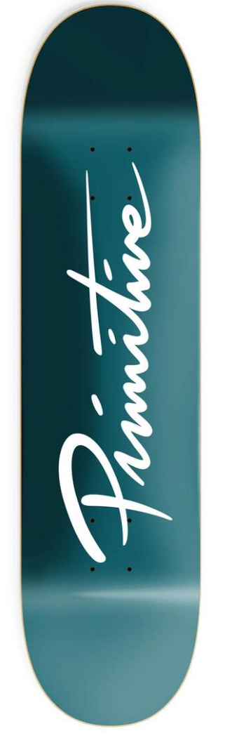 Primitive Nuevo Script Core Teal 8.0 Skateboard Deck – Banned