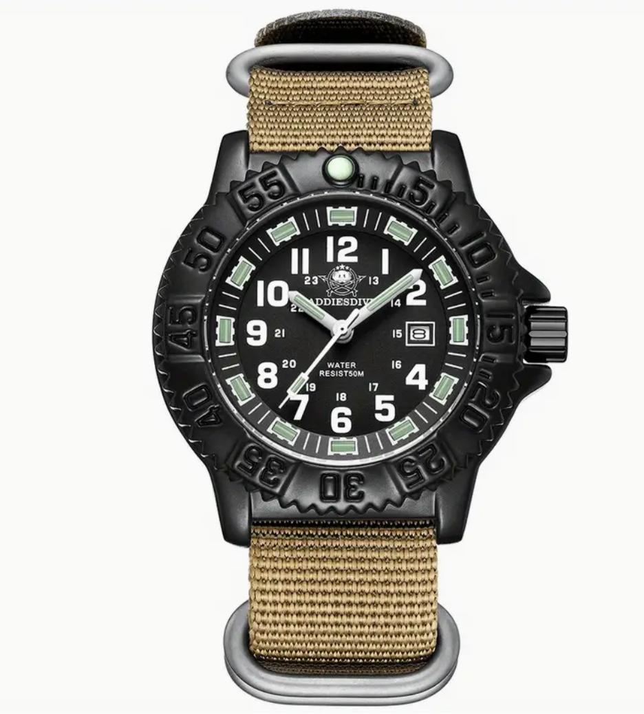 Addiesdive Military Mountaineering Black/Tan Watch