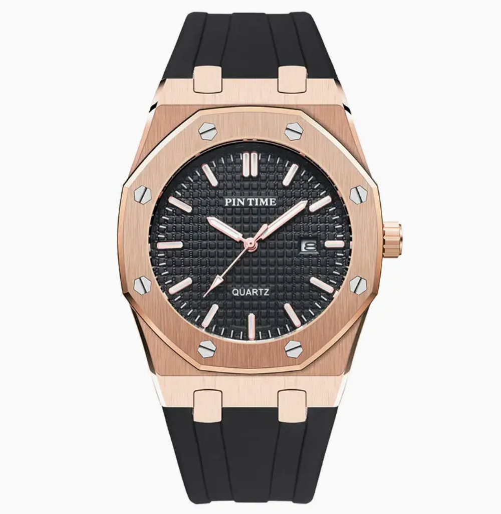 European style Gold Dial Case and Silicone Strap Watch