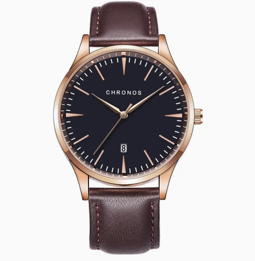 CHRONOS Minimalist Date Gold/Brown Watch