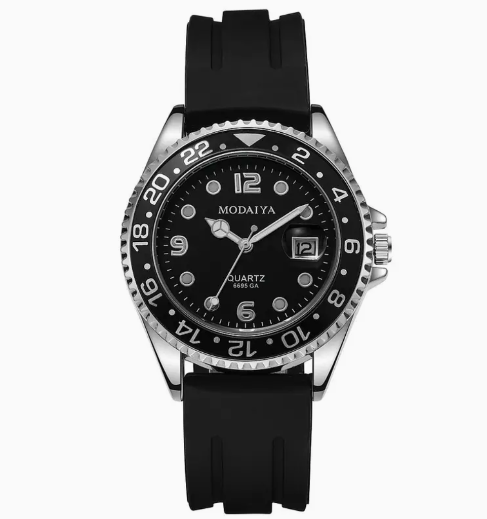 Modaiya Silicone Strap & Alloy Case Watch