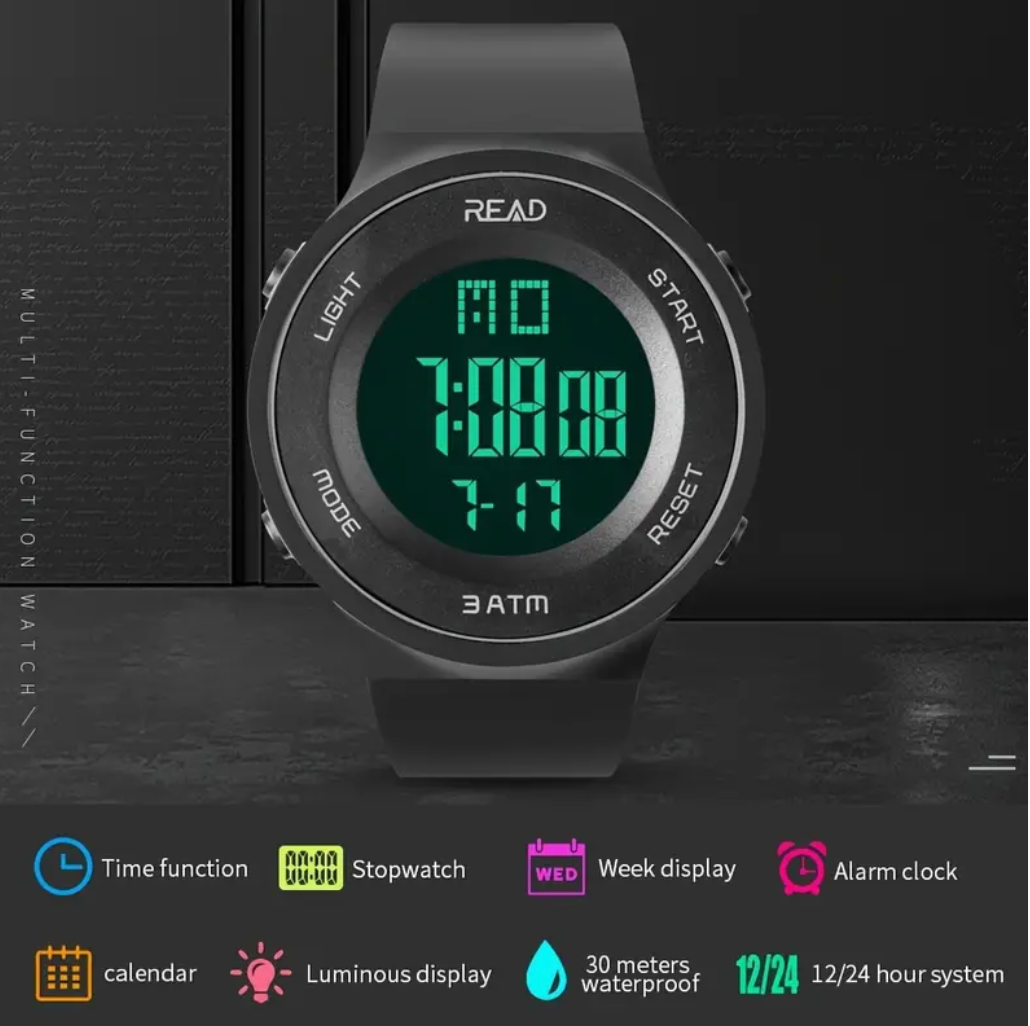 Red Orange/ Black Digital Watch