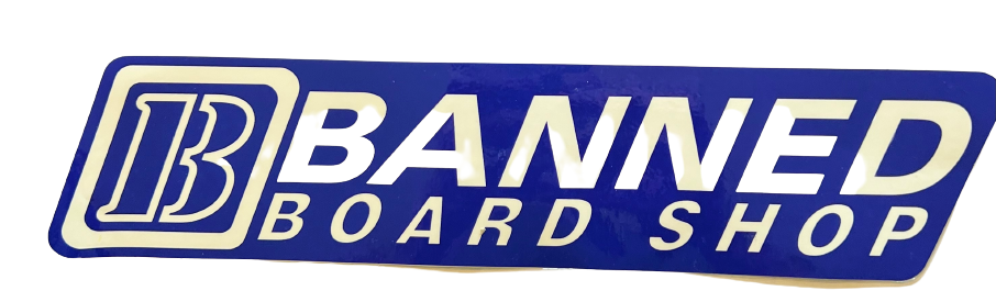 BANNED  B Board Shop Navy/White  8” Sticker