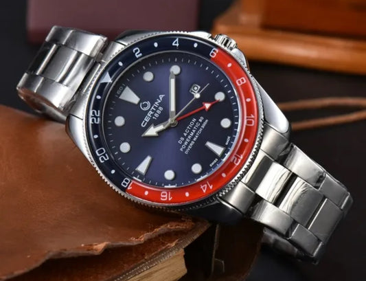 Luxury Cert. DS Action Mod Blue Dial Pepsi Bezel Quartz Movement Steel Bracelet Watch