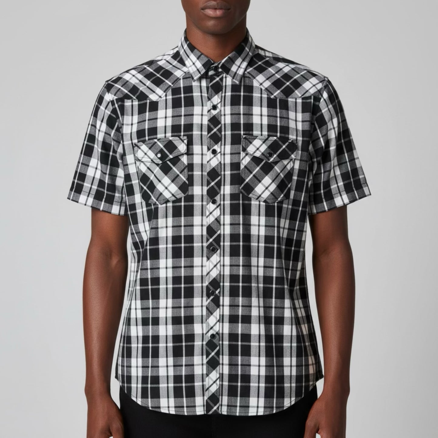 BANNED Black Plaid Short Sleeve Button Shirt