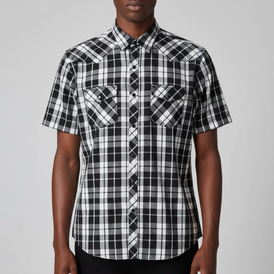 BANNED Black Plaid Short Sleeve Button Shirt