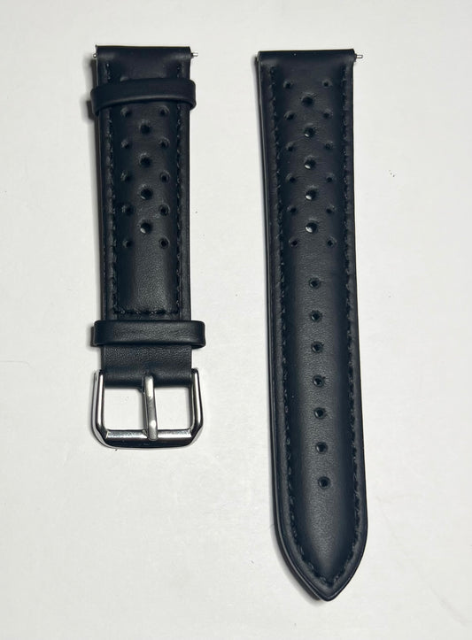 Black Leather Perforated Racing Quick Release 20mm Strap