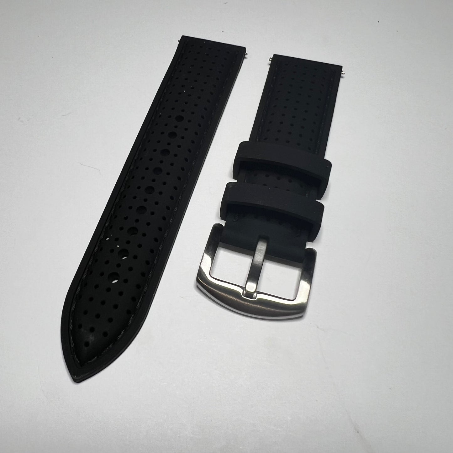 Black Perforated Rubber Racing 24mm Quick Release Strap