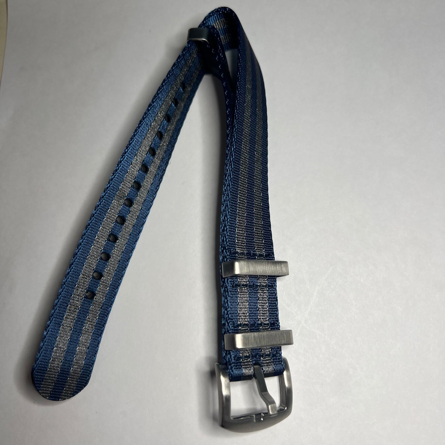 Navy Gray Stripes 22mm Nylon NATO Brushed SS Strap