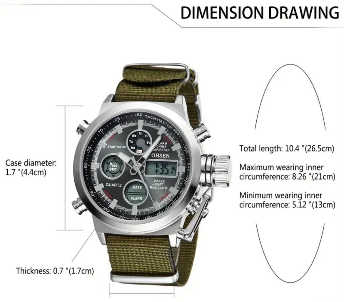 Tactical 44mm Army green NATO Strap Watch
