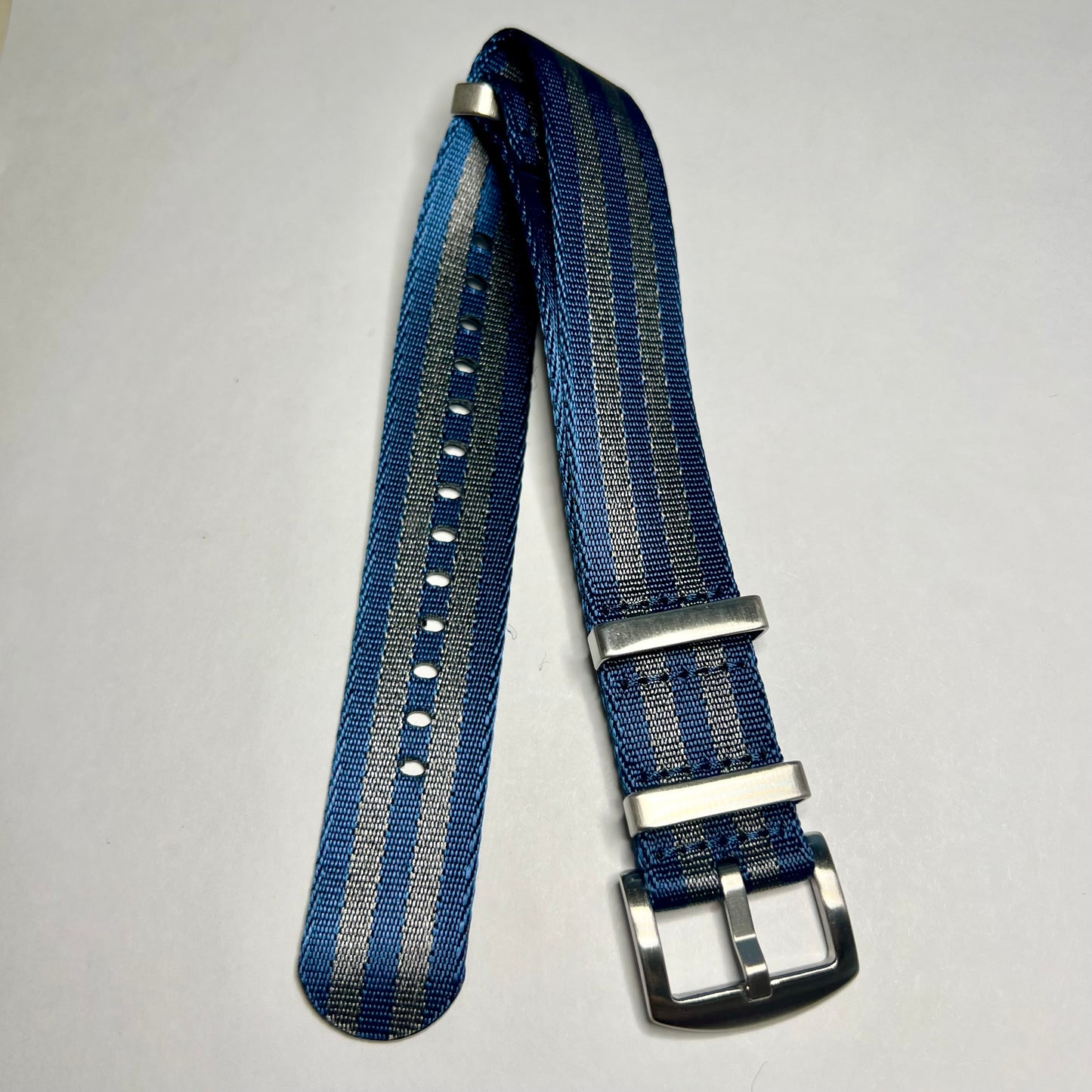 Navy Gray Stripes 22mm Nylon NATO Brushed SS Strap
